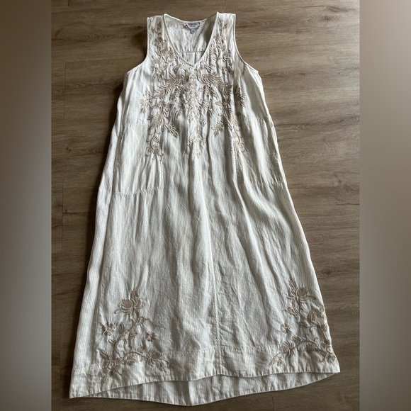 JOHNNY WAS Embroidered LINEN TANK DRESS SZ L - Picture 3 of 12